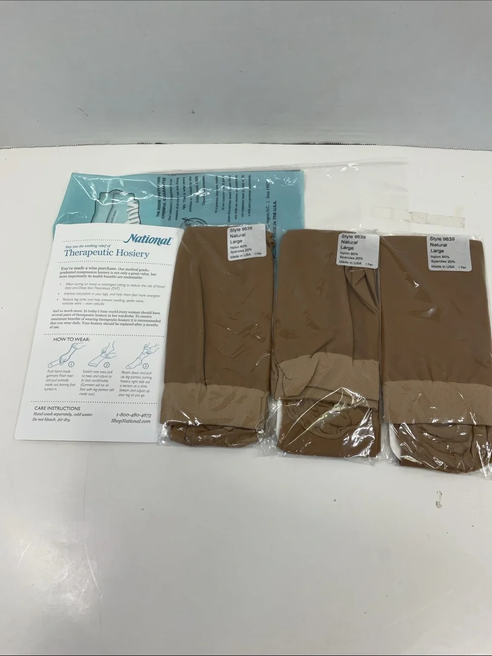 National Fine Hosiery - knee high stockings- natural, size large total of 3
